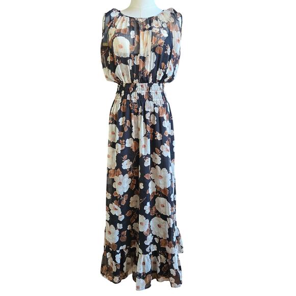 Abercrombie & Fitch Womens Dark Floral Maxi Dress XL Black Boho Romantic Cottage - Picture 1 of 12